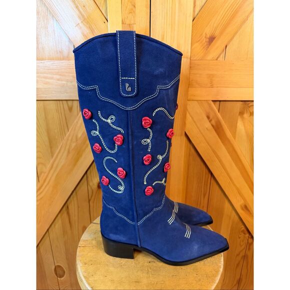 Larroudé Shoes - Larroudé Paloma Boot In Navy Suede Size 7.5